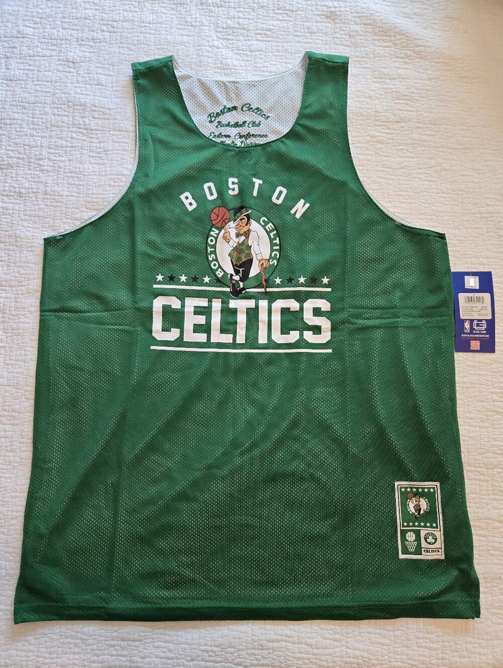 Boston Celtics Green And White Reversible Mesh Jersey, Mens XL, NBA